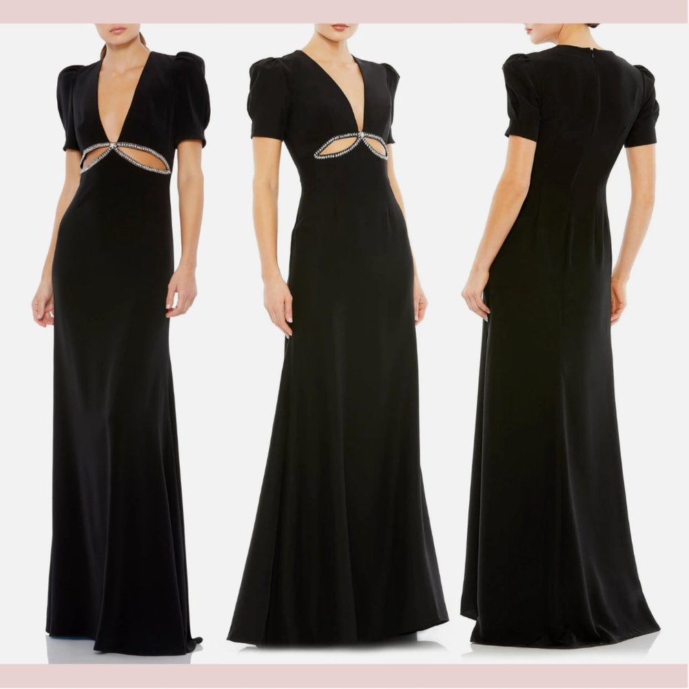 NWT $458 IEENA for Mac Duggal [ 0 ] Cutout‎ Column Gown in Black
